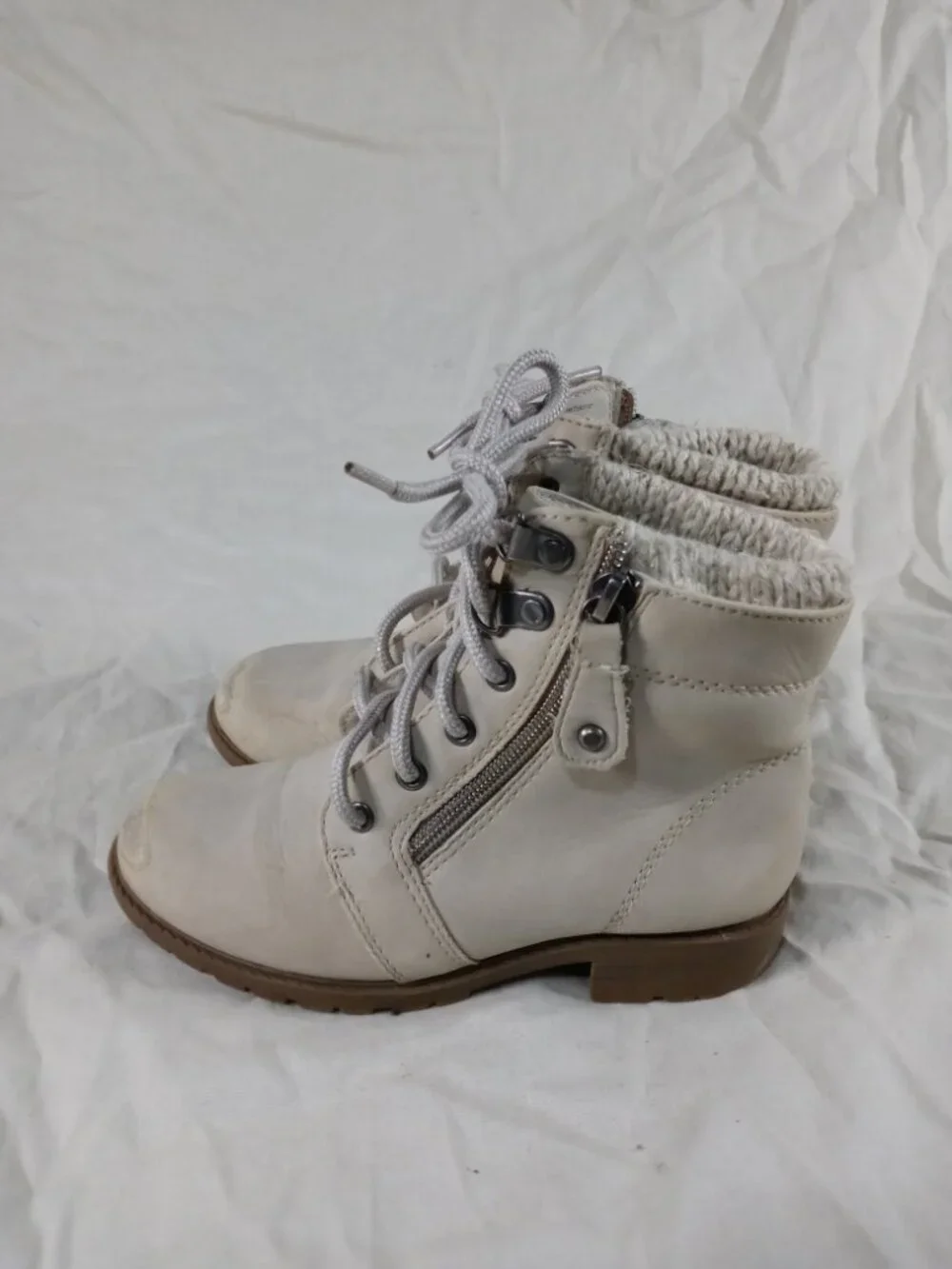 Wonder Nation Girls Beige/ Brown Lace & Zip Up Combat Boots Size 13 in Good Cond